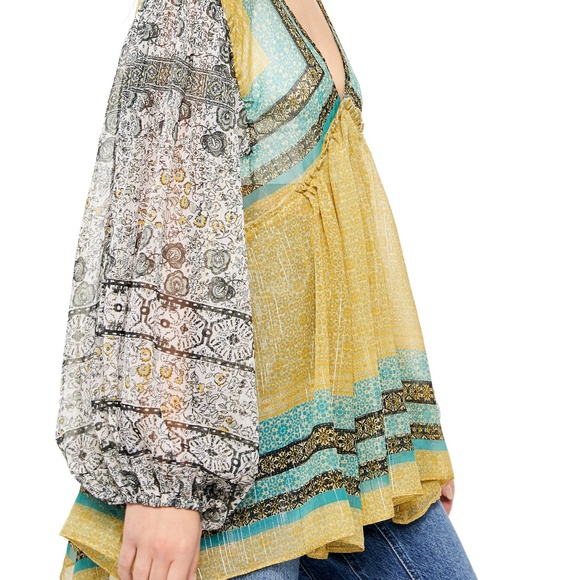 1️⃣9️⃣ NWT Free People Aliyah Green Printed Tunic - Picture 2 of 3